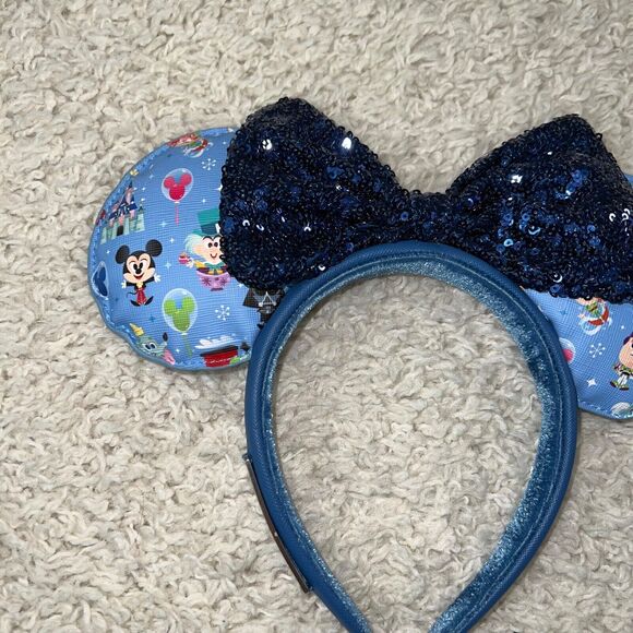 preowned Loungefly Disney Chibi Minnie Mouse Ears Headband blue sparkles - Picture 2 of 6